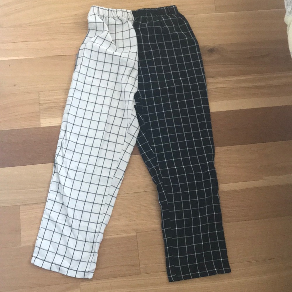 Half and half pants - black and white